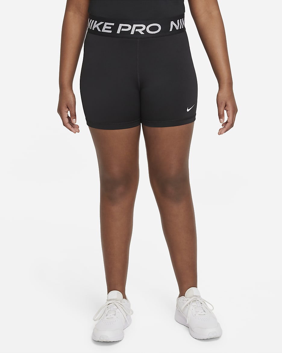 Nike Pro Dri-FIT Older Kids' (Girls') Shorts (Extended Size) - Black/White