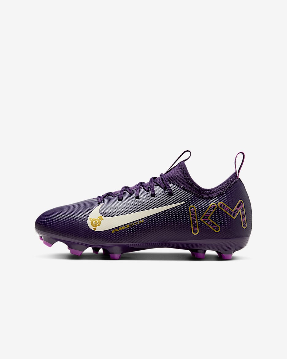 Tacos de fútbol MG low para niños talla grande Nike Jr. Mercurial Vapor 16 Academy "Kylian Mbappé" - Morado grandioso/Marfil pálido