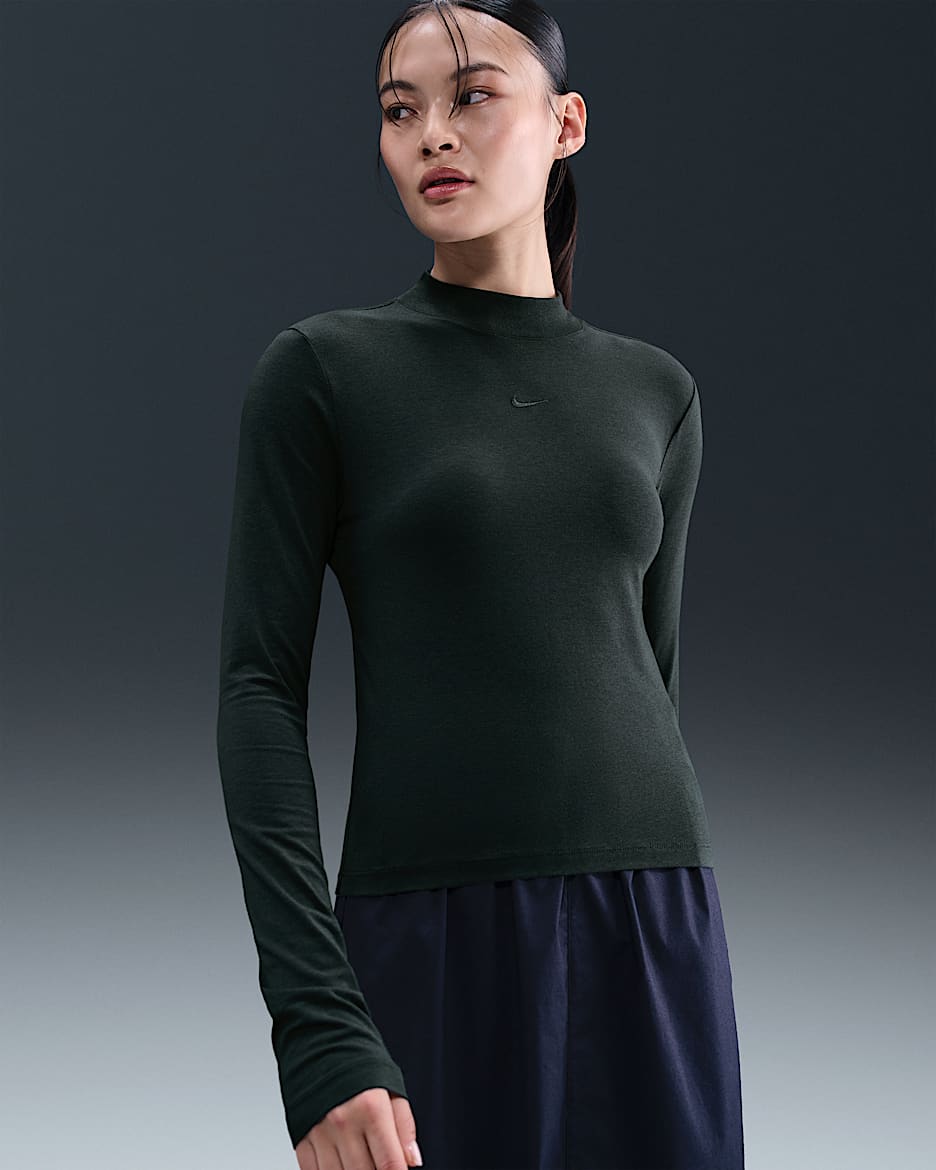 Nike Sportswear Chill Knit Women's Slim Long-Sleeve Mock-Neck T-Shirt - Seaweed