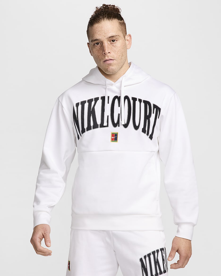 NikeCourt Heritage Sudadera con capucha de tenis de tejido Fleece Dri-FIT - Hombre - Blanco/Negro/Flat Pewter