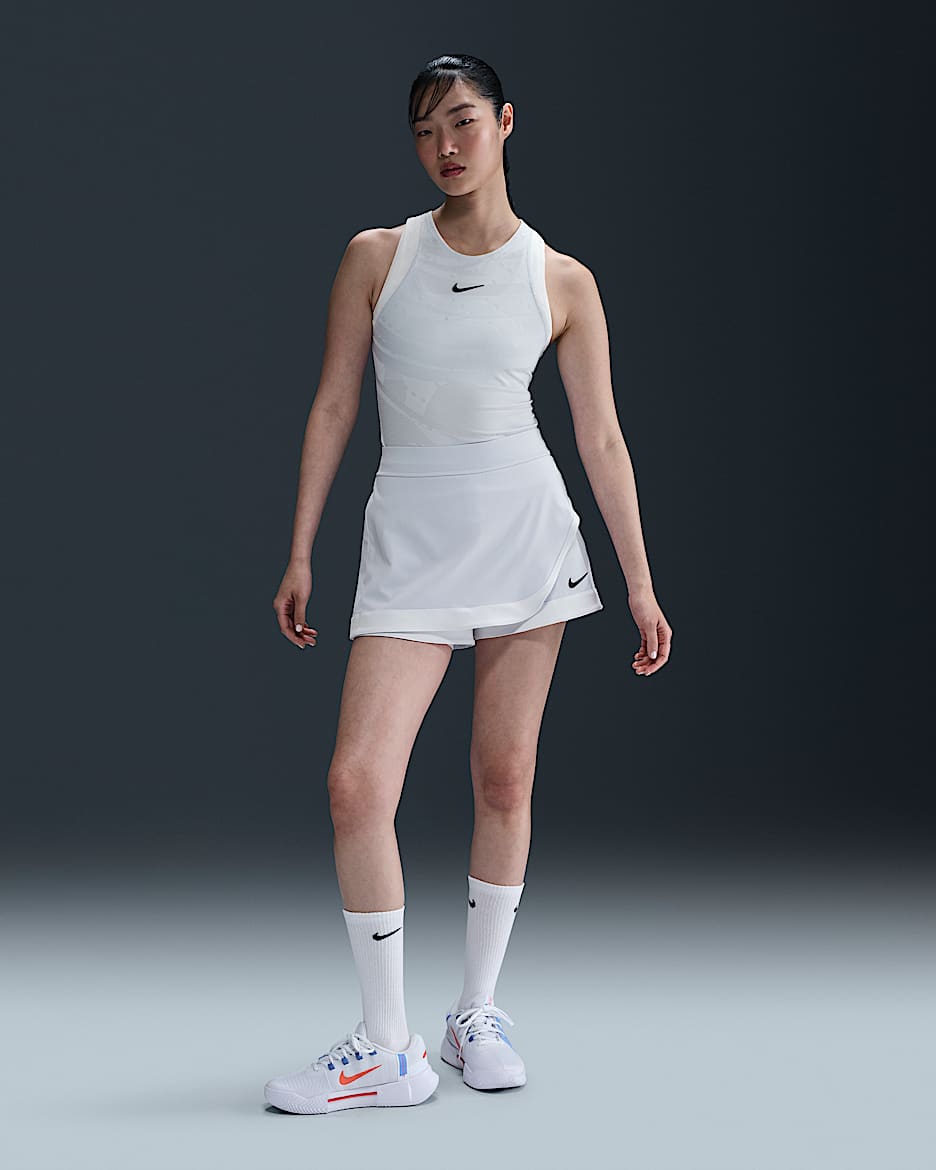 Jupe-short de tennis Dri-FIT NikeCourt Slam pour femme - Football Grey/Football Grey/Blanc/Medium Ash