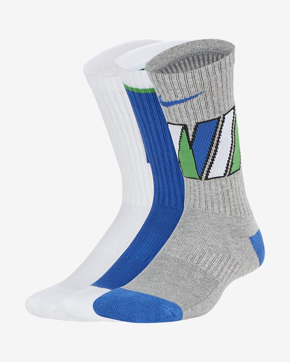 Nike Everyday Kids' Cushioned Crew Socks (3 Pairs) - Multi-Color
