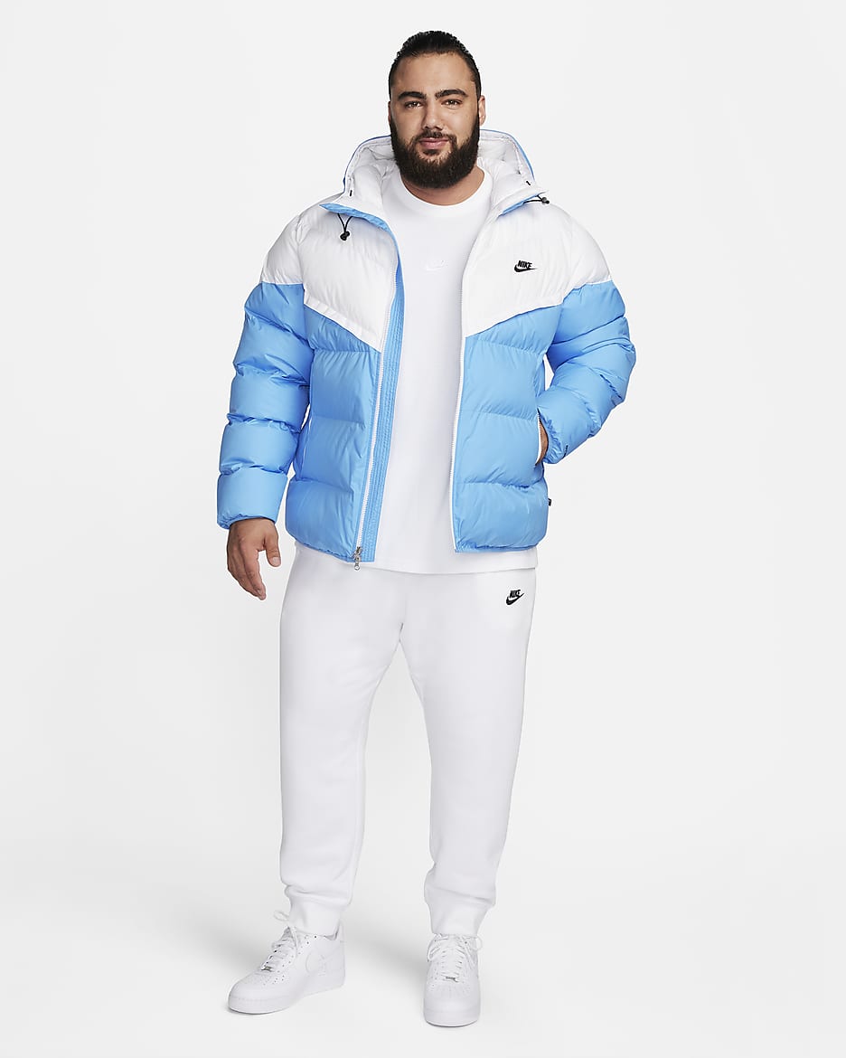 Nike Windrunner PrimaLoft® Storm-FIT Kapüşonlu Şişme Erkek Ceketi - Beyaz/Photo Blue/Siyah