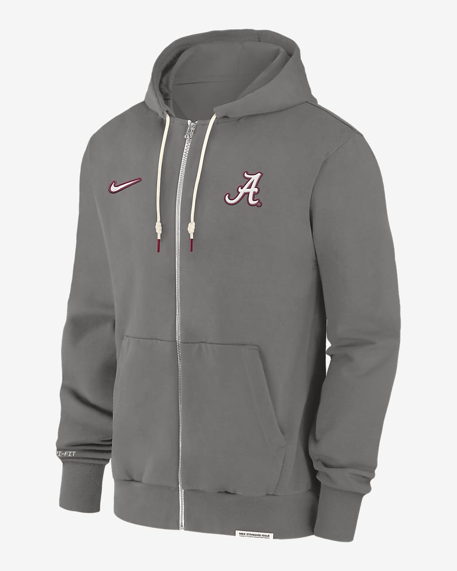 Alabama Crimson Tide Sideline Player Men's Nike Dri-FIT College Full-Zip Hoodie - Flat Pewter/Pale Ivory