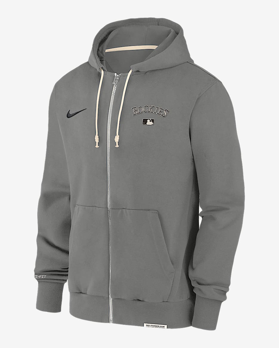 Sudadera con gorro Nike Dri-FIT de la MLB de cierre completo para hombre Colorado Rockies Authentic Collection Travel - Gris acero oscuro