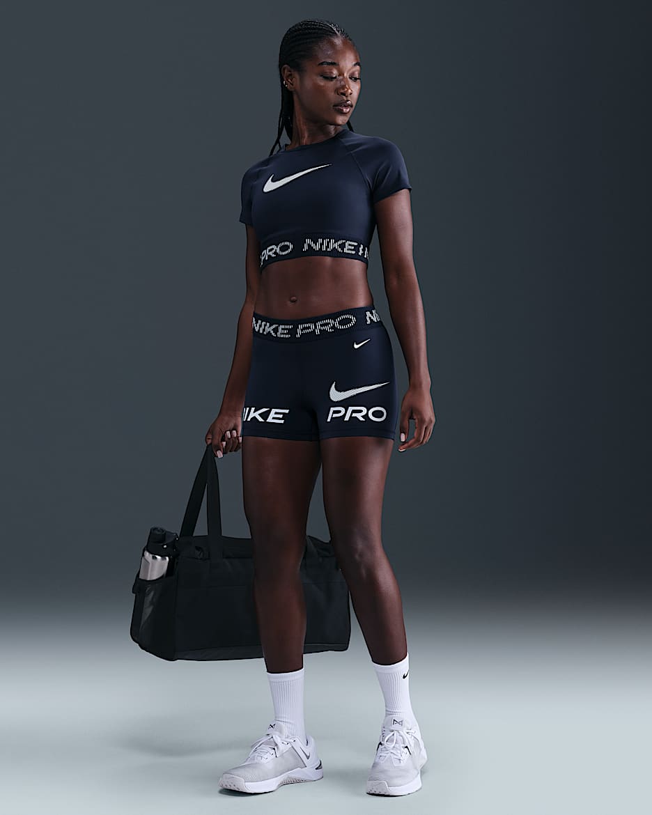 Nike Pro Women's Mid-Rise 3" Biker Shorts - Midnight Navy/Football Grey/White