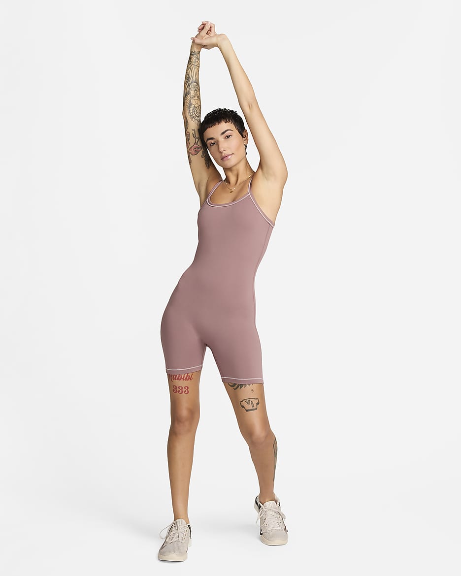 Nike One Women's Dri-FIT Short Bodysuit - Smokey Mauve/Platinum Violet/White