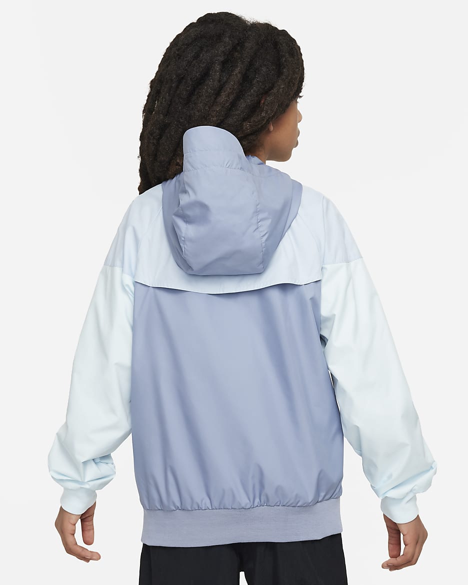 Veste à capuche ample tombant sur les hanches Nike Sportswear Windrunner pour ado (garçons) - Ashen Slate/Light Armory Blue/Glacier Blue/Blanc