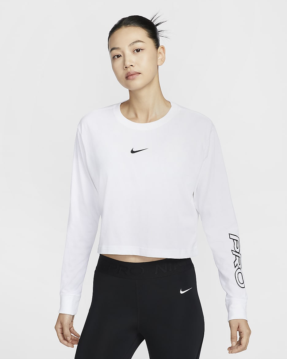 Nike Pro Women's Dri-FIT Long-Sleeve Cropped T-Shirt - White