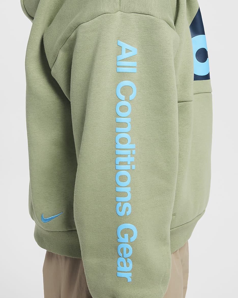 Nike ACG Icon Fleece hettegenser til store barn - Oil Green/Baltic Blue