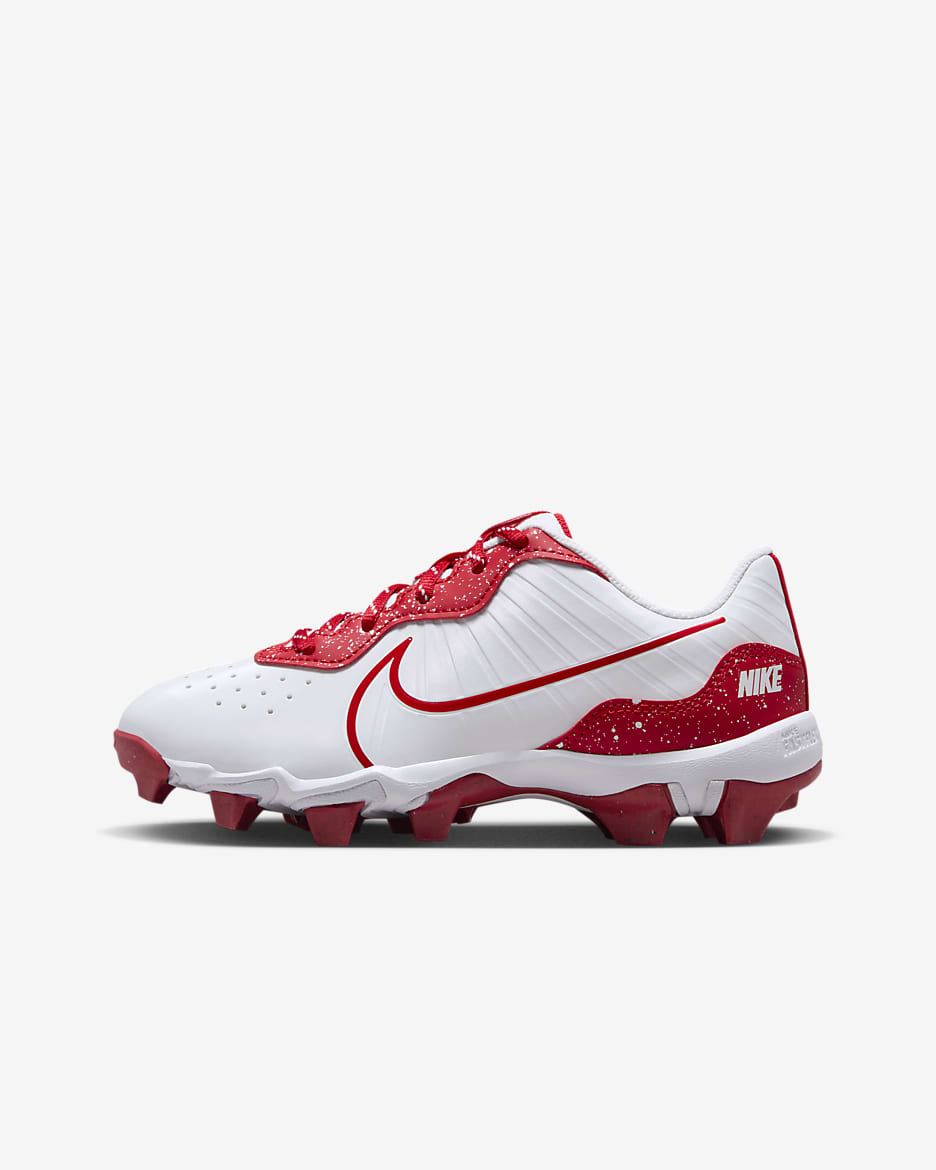 Tacos de béisbol para niños talla pequeña/grande Nike Alpha Huarache 4 Keystone - Blanco/Rojo universitario