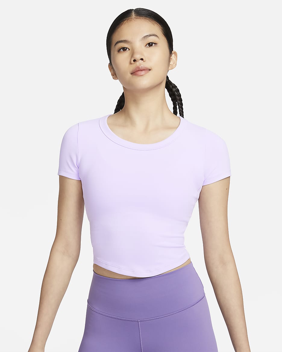 Nike One Fitted Women's Dri-FIT Short-Sleeve Cropped Top - Lilac Bloom/Black