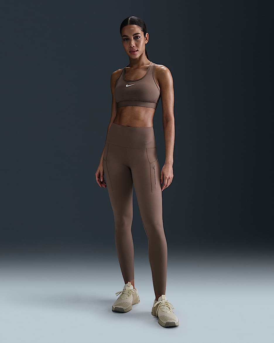 Nike Go Women's Firm-Support High-Waisted Full-Length Leggings with Pockets - Mink Brown/Black