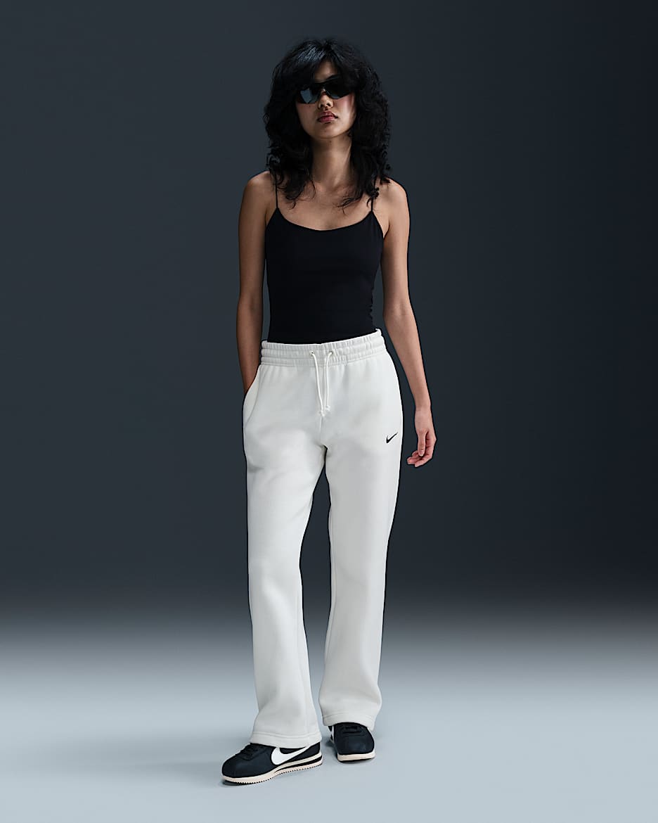 Nike Sportswear Phoenix Fleece Women's Mid-Rise Open-Hem Trousers - Sail/Black