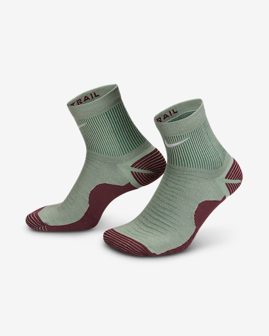 Nike Trail Running Ankle Socks (1 Pair) - Clay Green/Burgundy Crush/Fir/Reflect Silver