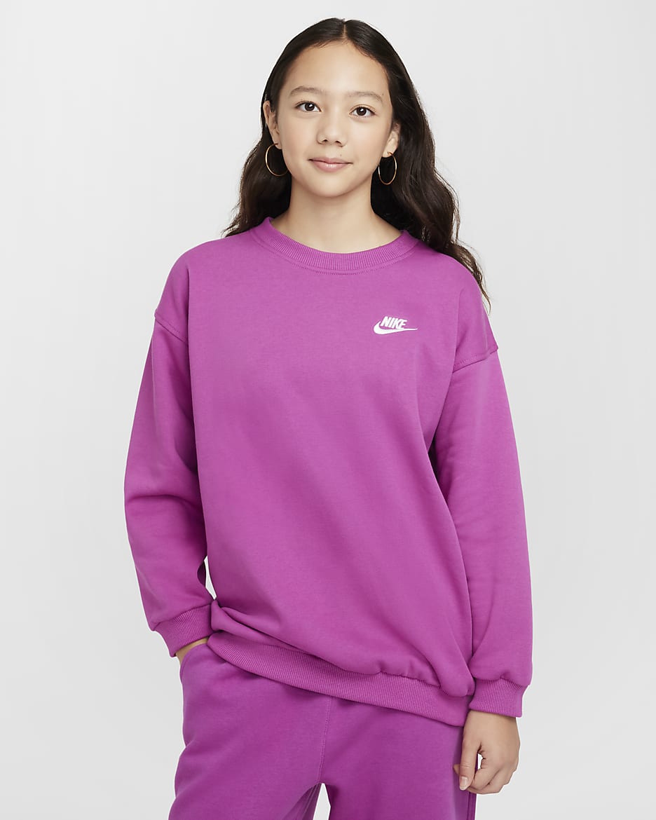 Nike Sportswear Club Fleece Big Kids' Oversized Sweatshirt - Hot Fuchsia/White