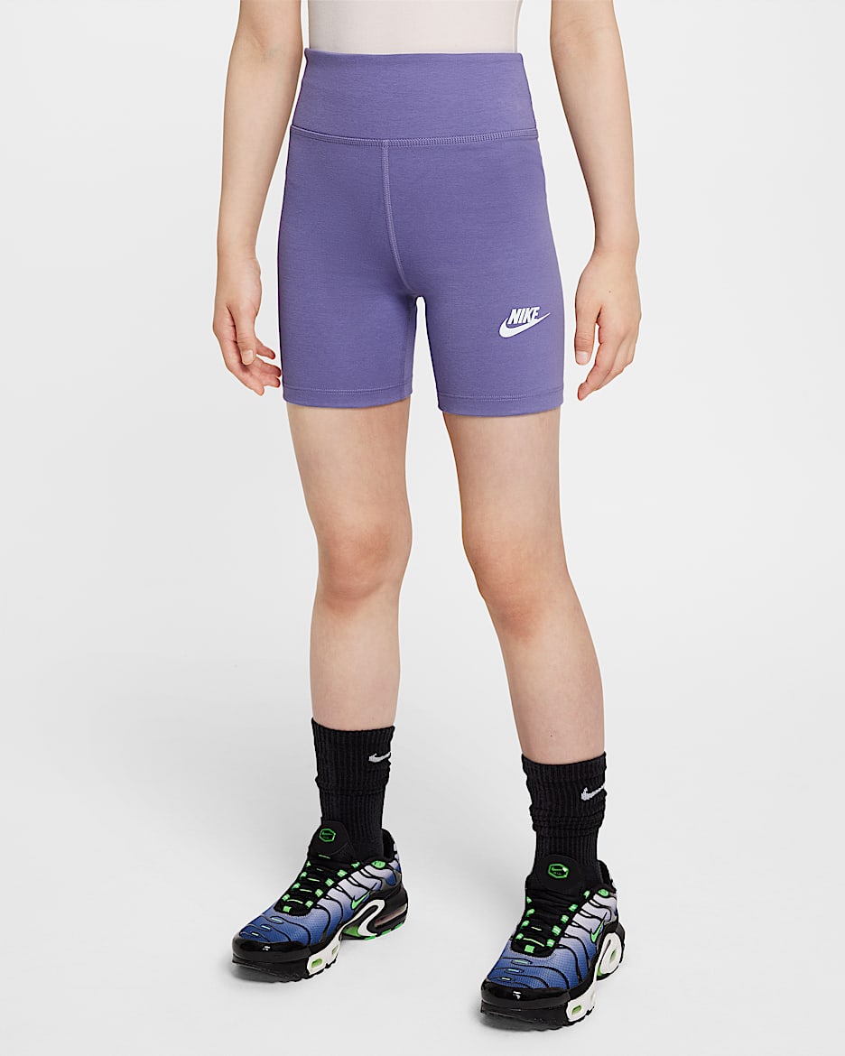 Nike Sportswear Classic Girls' High-Waisted 12.5cm (approx.) Biker Shorts - Dusty Amethyst/White