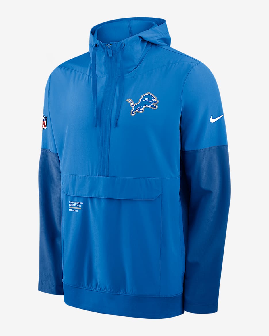 Chamarra Nike de la NFL de medio cierre con gorro para hombre Detroit Lions Well Rounded Anorak - Azul