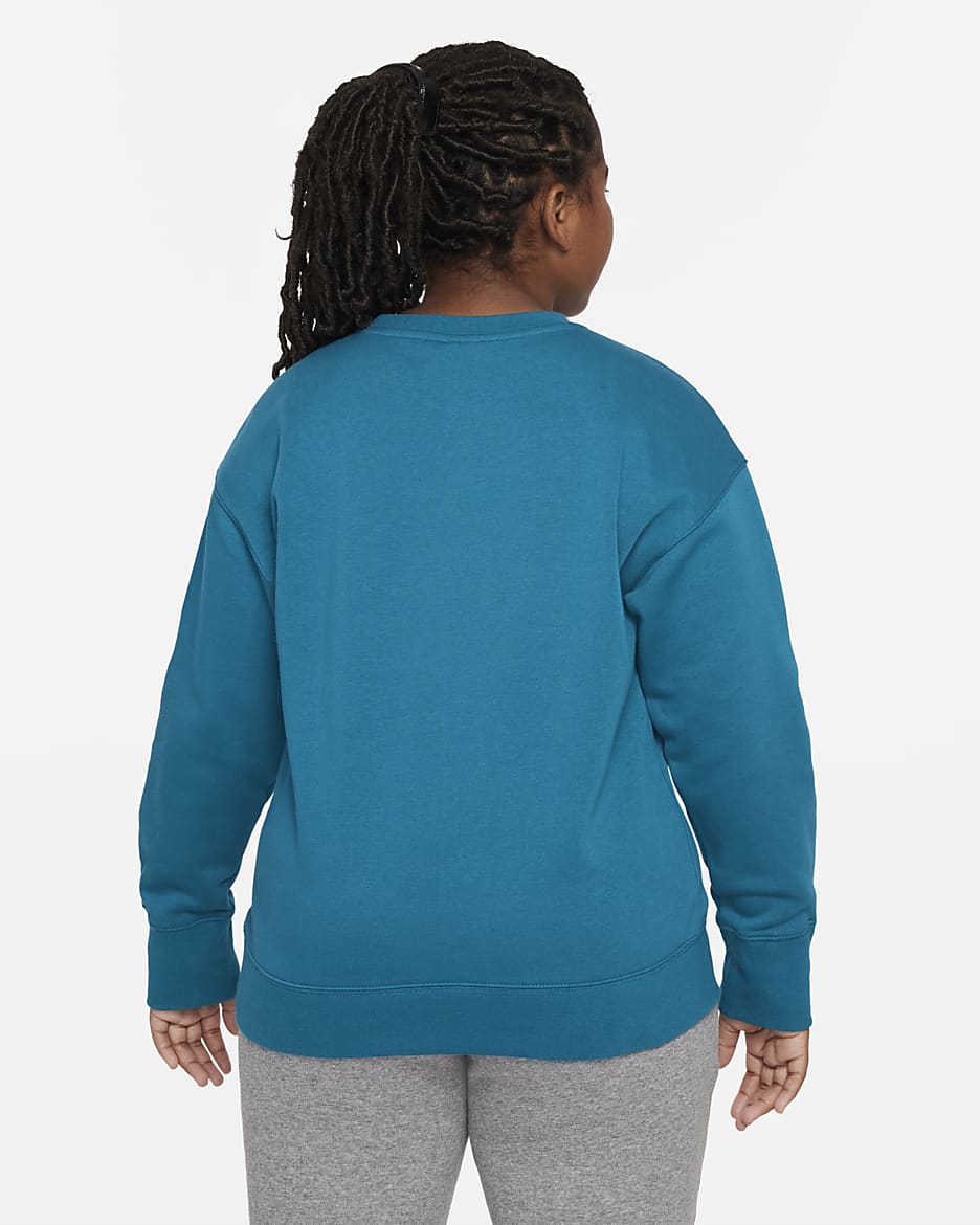 Nike Sportswear Club Fleece Big Kids' (Girls') Crew (Extended Size) - Bright Spruce/White