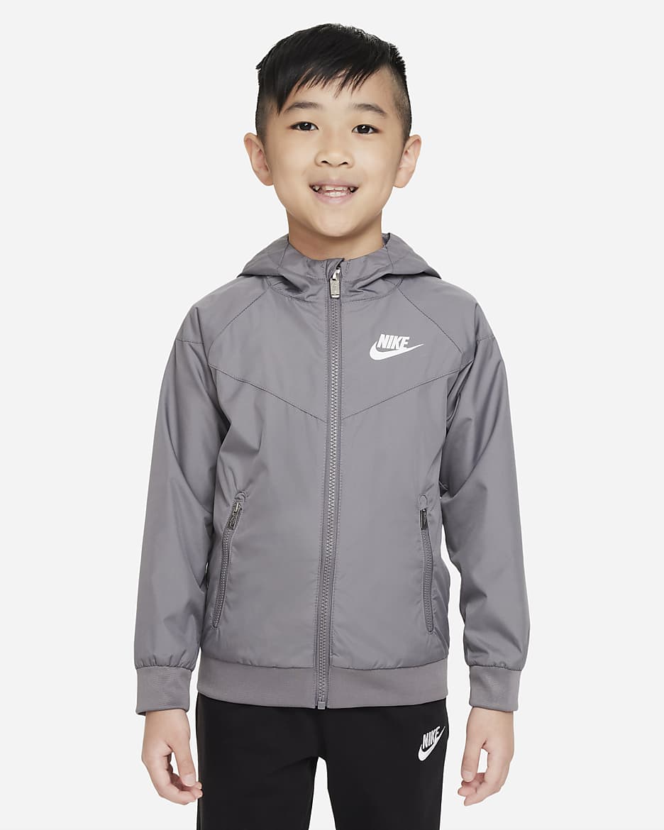 Chamarra con cierre completo para niños talla pequeña Nike Sportswear Windrunner - Gris humo