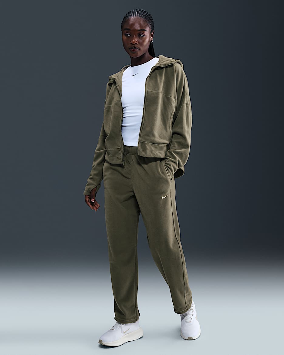 Pantaloni in fleece a vita media Therma-FIT Nike One – Donna - Medium Olive/Bianco
