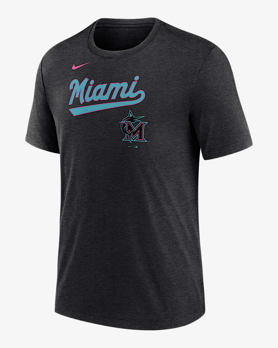 Playera Nike de la MLB para hombre Miami Marlins City Connect - Negro jaspeado