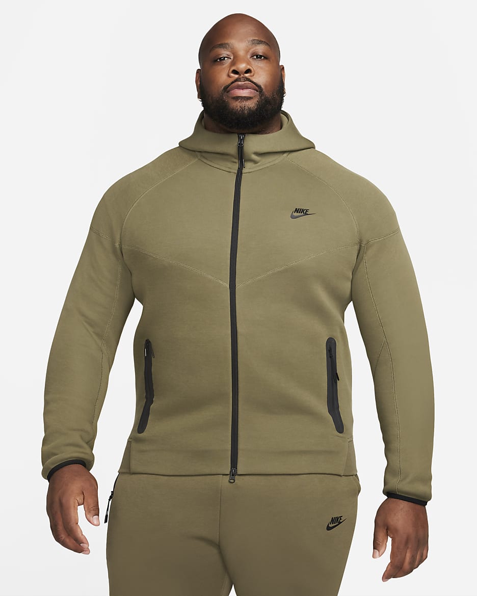 Huvtröja med hel dragkedja Nike Sportswear Tech Fleece Windrunner för män - Medium Olive/Svart