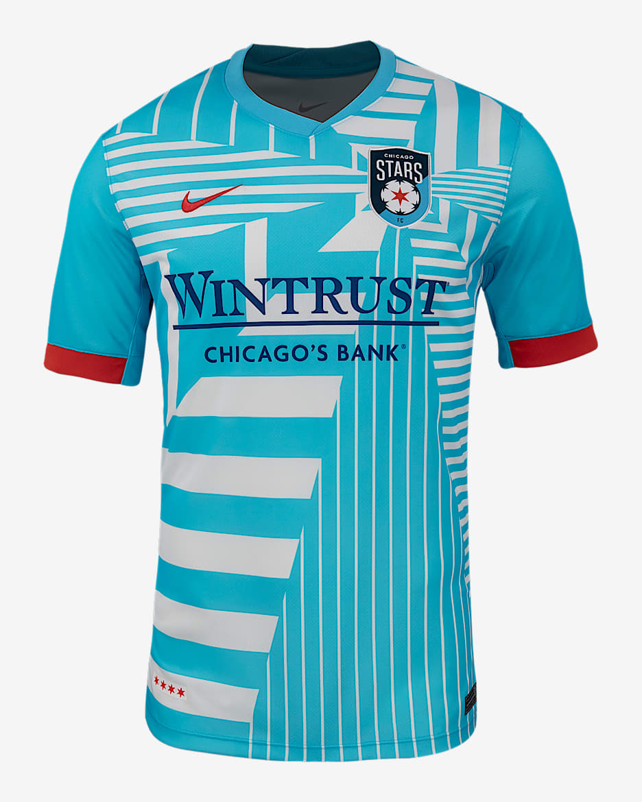 Jersey Nike Dri-FIT de la NWSL tipo réplica para hombre Chicago Red Stars 2025 Stadium local - Azul báltico/Blanco