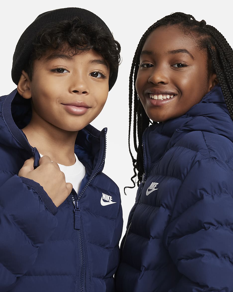 Nike Sportswear Lightweight Synthetic Fill Older Kids' Loose Hooded Jacket - Midnight Navy/Midnight Navy/White