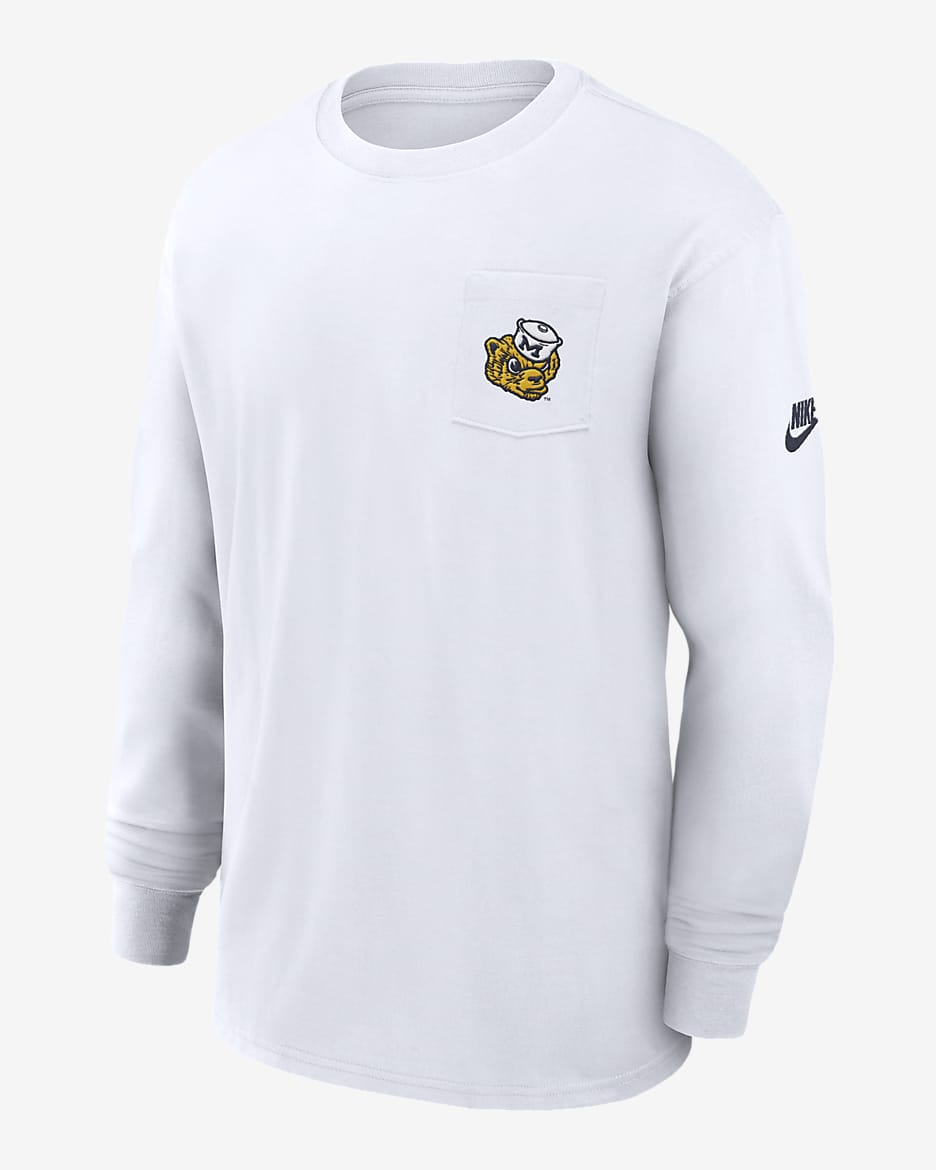 Michigan Wolverines Legacy Max90 Pocket Men's Nike College Long-Sleeve T-Shirt - White