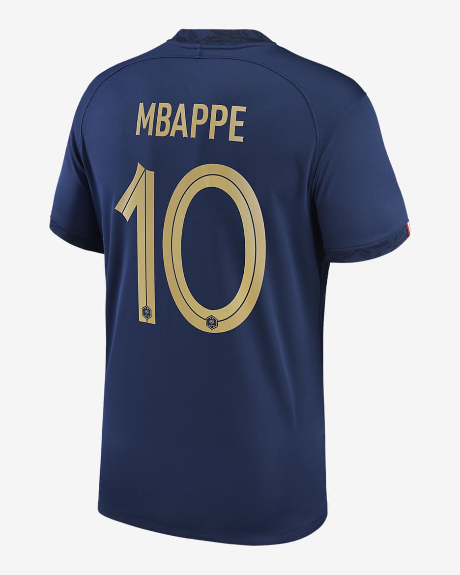 Jersey de fútbol Nike Dri-FIT de la selección nacional de Francia local 2022/23 Stadium (Kylian Mbappe) para hombre - Azul marino