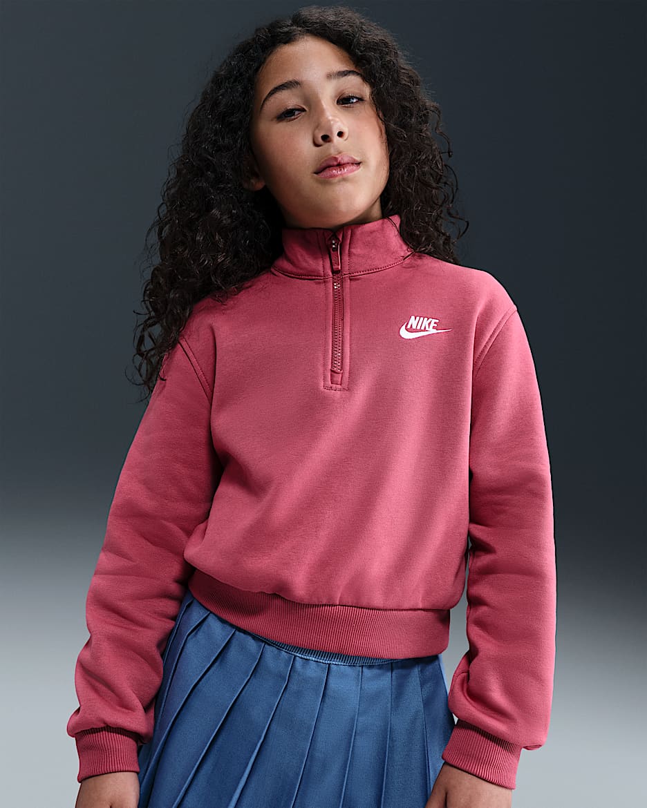 Sudadera de medio cierre para niña talla grande Nike Sportswear Club Fleece - Remolacha dulce/Blanco