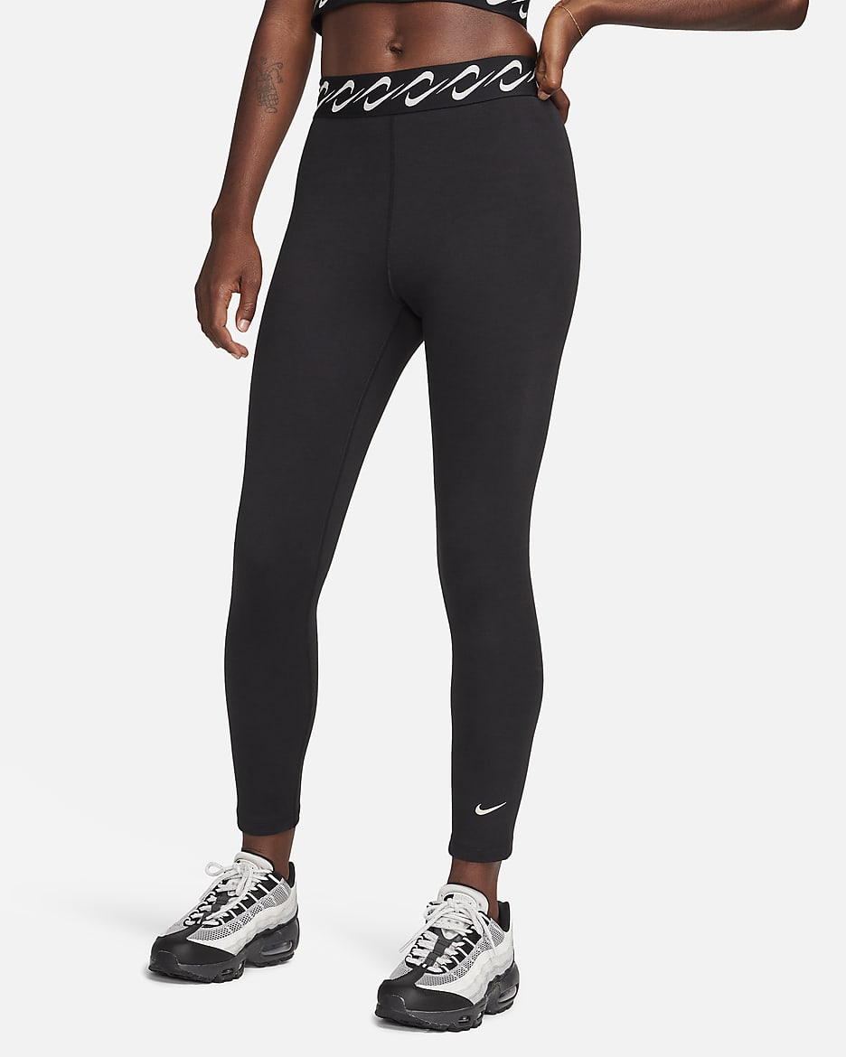 Leggings de tiro alto de 7/8 para mujer Nike Sportswear Classic Swoosh - Negro/Vela