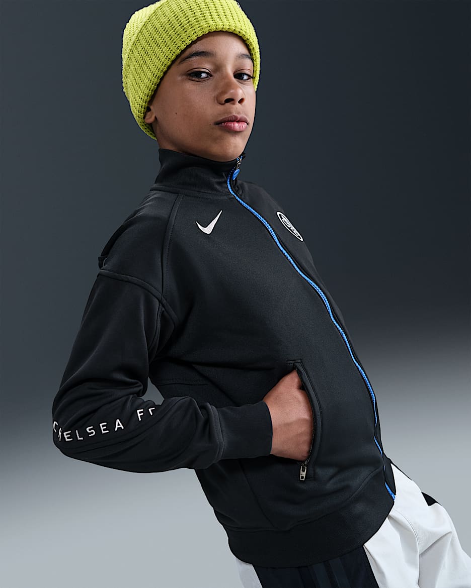 FC Chelsea Academy Pro Third Nike Dri-FIT Total 90 Fußball-Hymnenjacke (ältere Kinder) - Schwarz/Game Royal/Field Silver