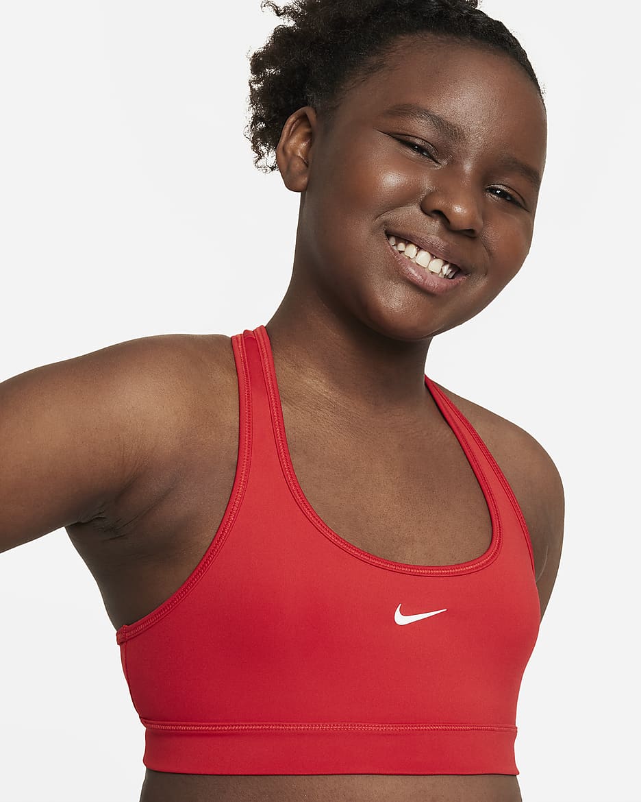 Bra deportivo para niñas talla grande Nike Swoosh (talla extendida) - Rojo universitario/Blanco