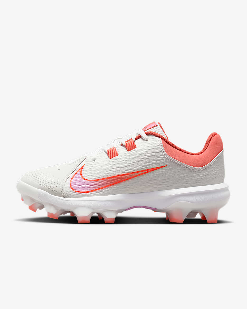 Tacos de softball para mujer Nike Hyperdiamond 4 Pro MCS - Blanco cumbre/Mango salvaje claro/Coral vintage/Hipercarmesí