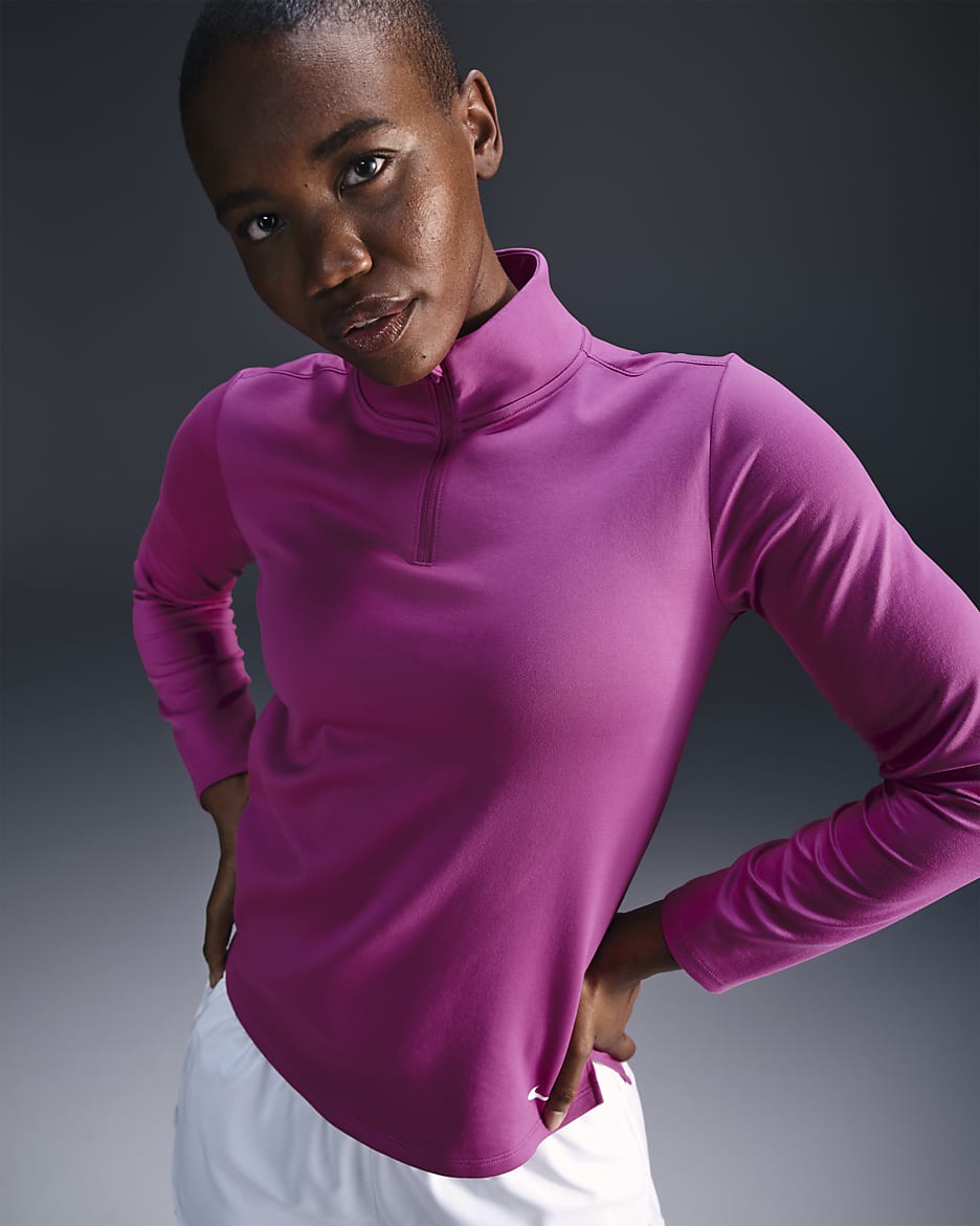 Nike Therma-FIT One Longsleeve mit Halbreißverschluss für Damen - Hot Fuchsia/Weiß