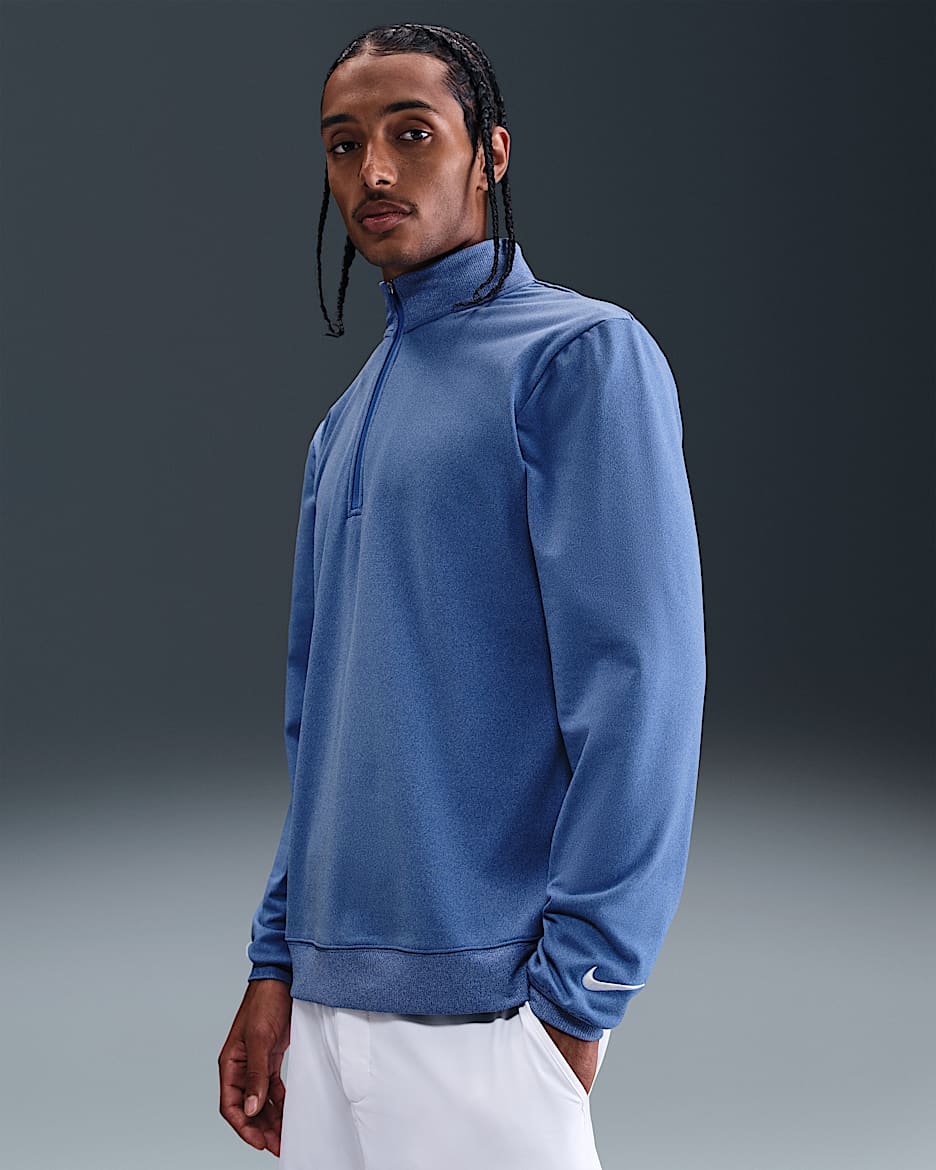 Męska bluza do golfa z zamkiem 1/2 Nike Tour - Comet Blue/Light Armory Blue/Biel