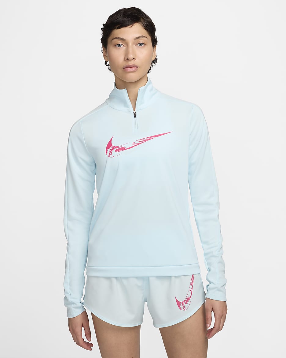 Nike Swoosh Dri-FIT-Midlayer-Laufoberteil mit Viertelreißverschluss (Damen) - Glacier Blue/Aster Pink