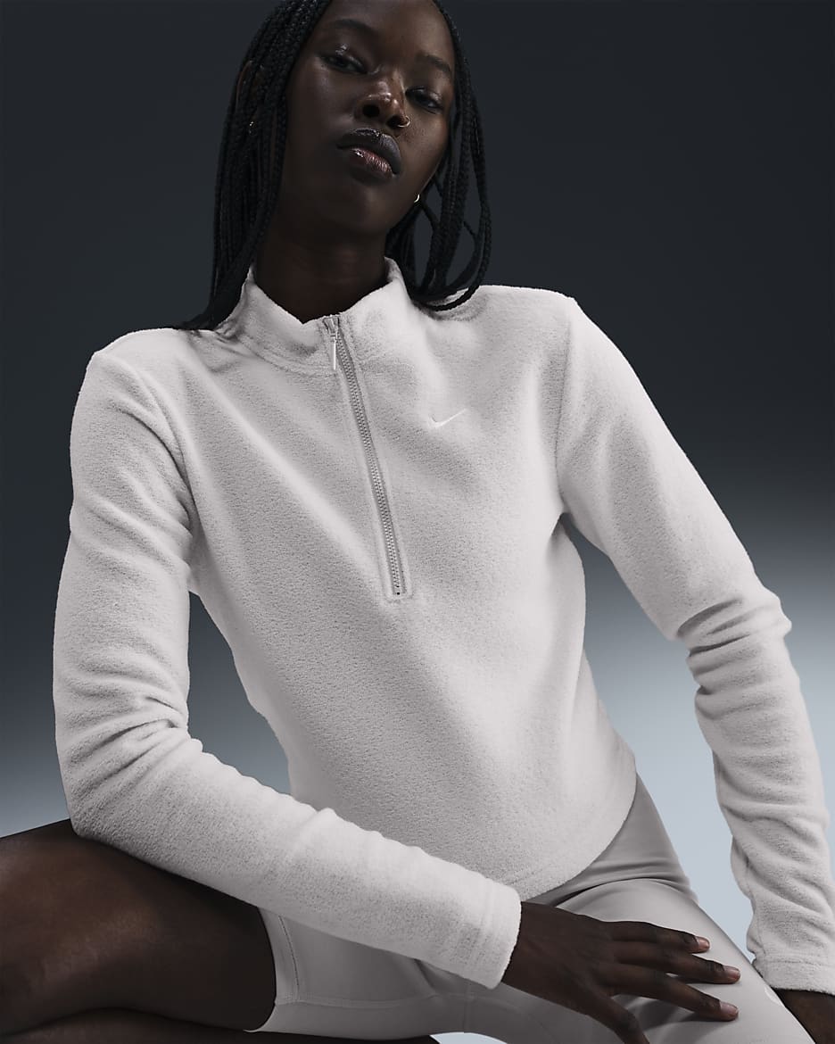 Nike Sportswear Phoenix Plush Women's Slim Long-Sleeve Cozy Fleece 1/2-Zip Top - Light Orewood Brown/Sail