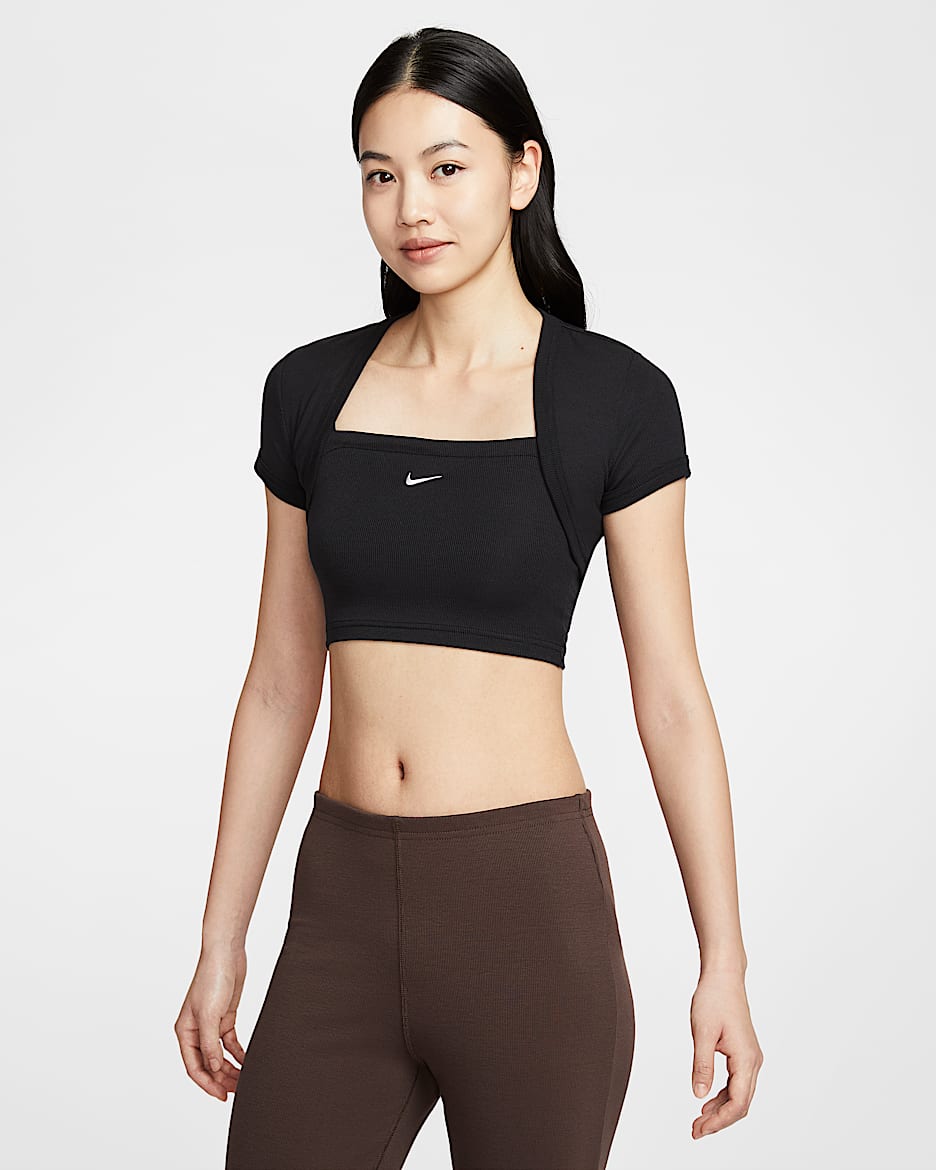 Nike Sportswear Chill Knit Women's Tight Cropped Mini-Rib 2-in-1 Top - Black/Sail