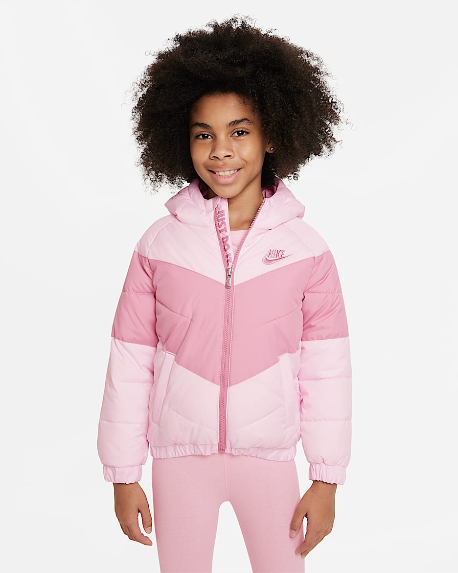 Giacca puffer con cappuccio e motivo a V Nike – Bambino/a - Pink Foam