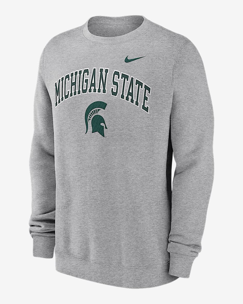 Michigan State Arch Men's Nike College Pullover Crew - Grey