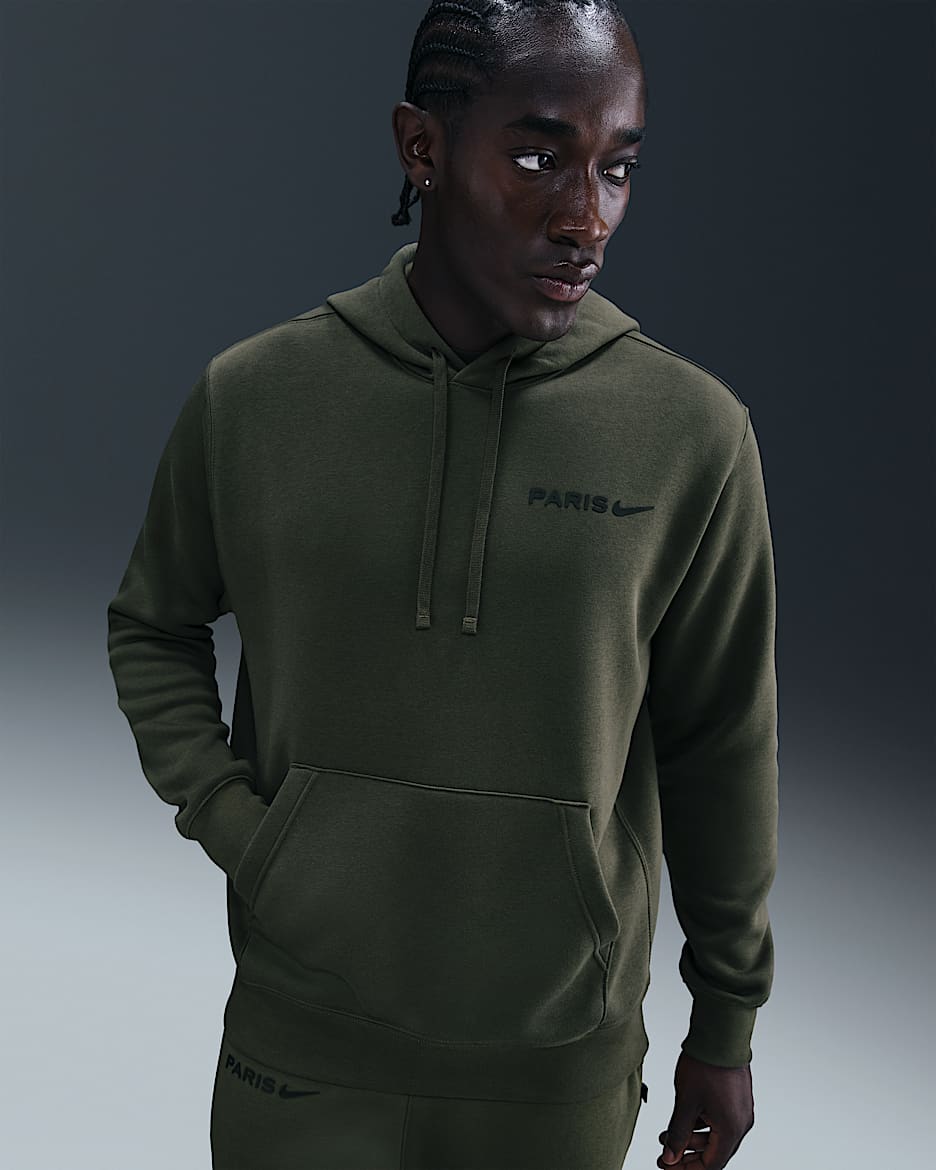 Paris Saint-Germain Club Men's Nike Football Fleece Pullover Hoodie - Cargo Khaki/Black