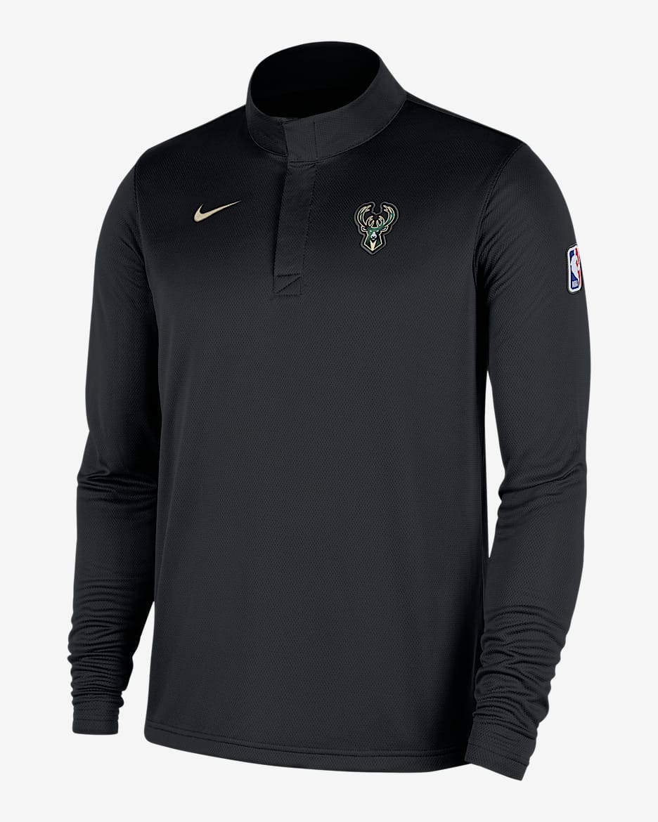 Milwaukee Bucks Men's Nike Dri-FIT NBA 1/4-Zip Long-Sleeve Top - Black/Flat Opal