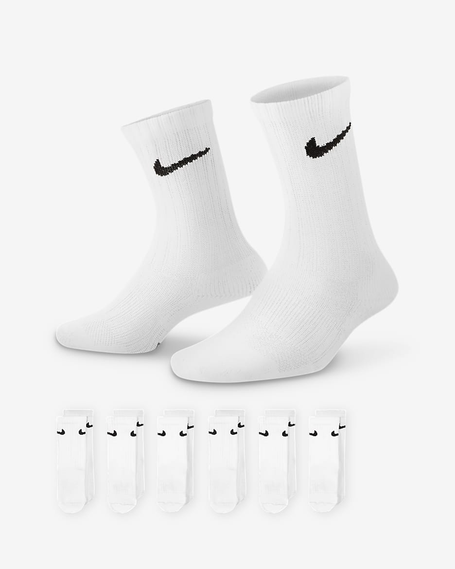 Nike Dri-FIT Performance Basics Big Kids' Crew Socks (6 Pairs) - White