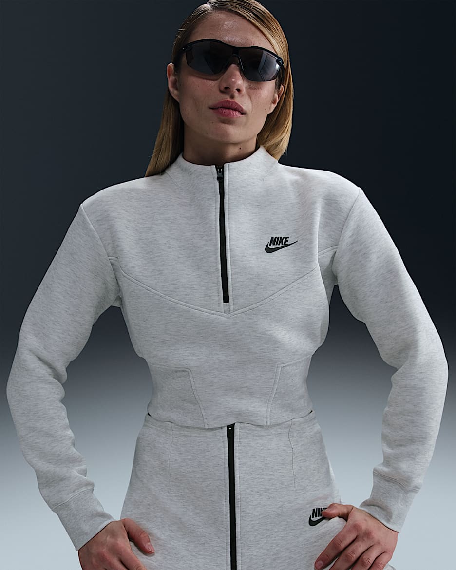 Nike Sportswear Tech Fleece Women's Cropped 1/2-Zip Top - Light Grey/Heather/Black