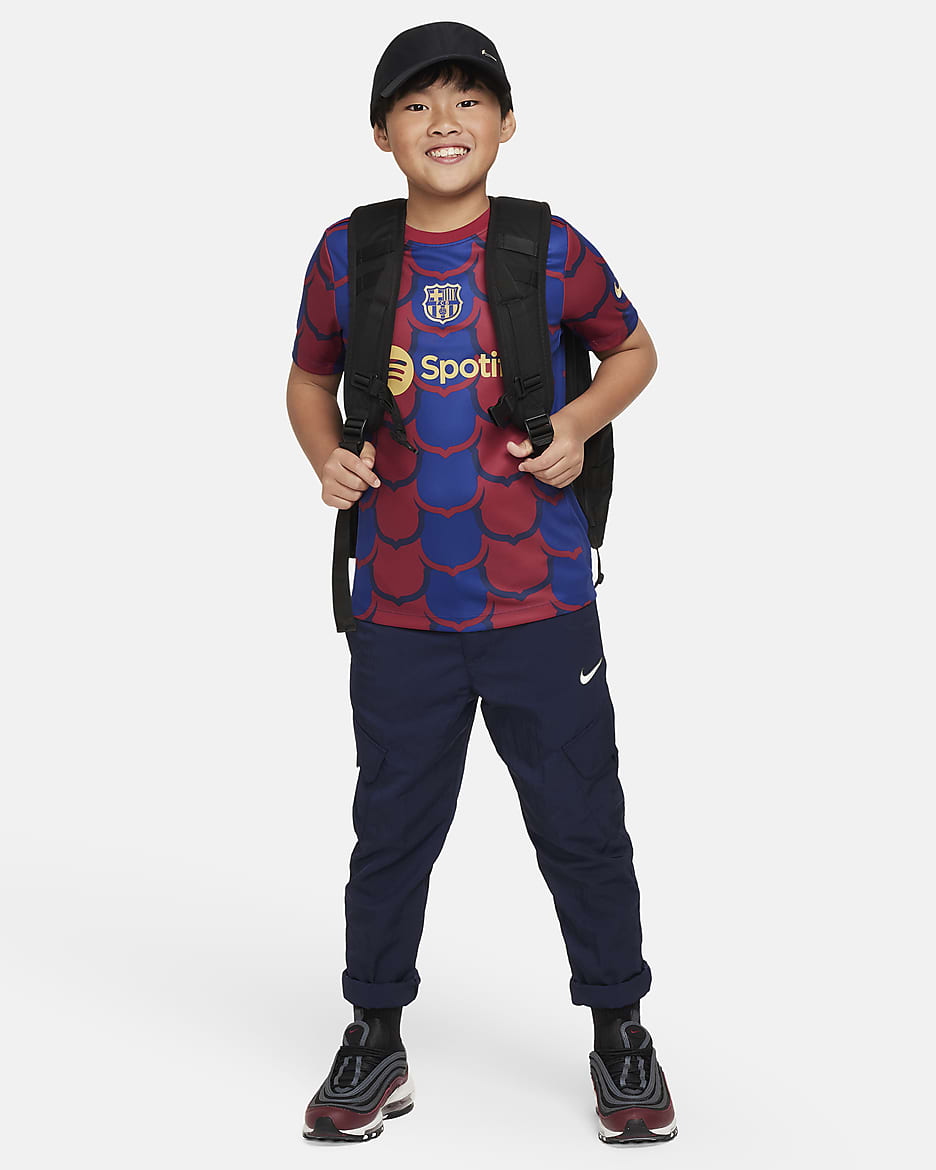 FC Barcelona Academy Pro Big Kids' Nike Dri-FIT Soccer Pre-Match Top - Deep Royal Blue/Deep Royal Blue/Noble Red/Club Gold