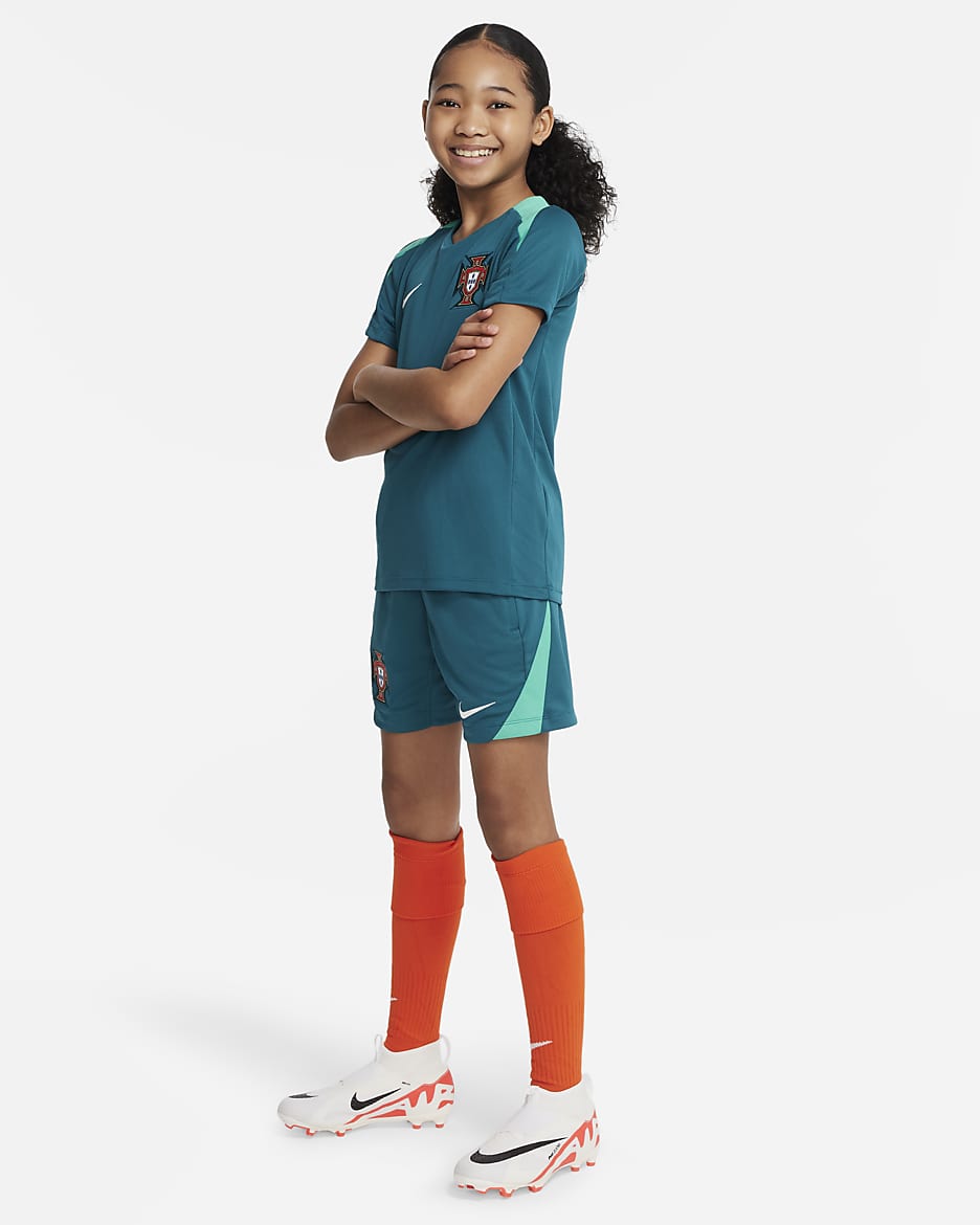 Portugal Strike Nike Dri-FIT Strick-Fußballshorts für ältere Kinder - Geode Teal/Kinetic Green/Sail