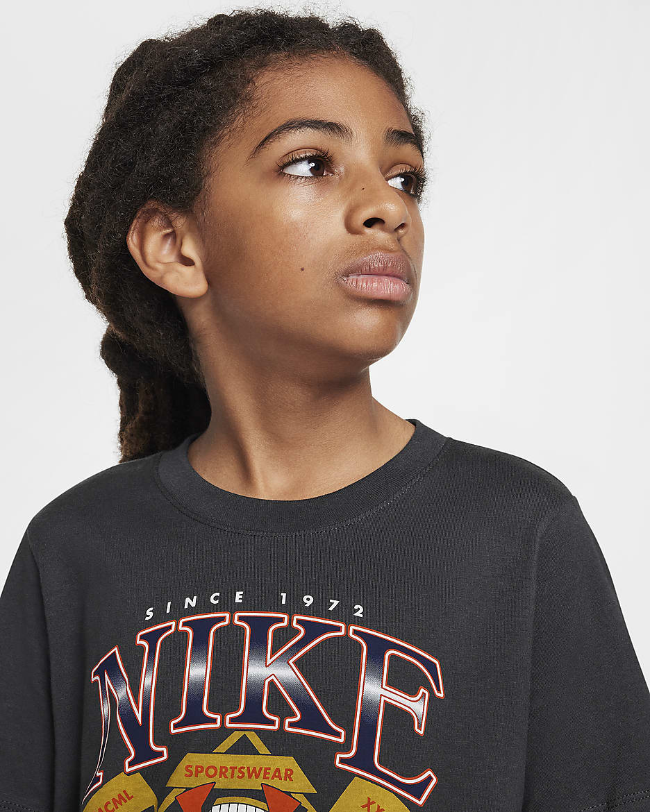 Nike Sportswear Big Kids' Crew-Neck T-Shirt - Off Noir/Varsity Maize